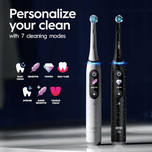 Oral-B iO Series 10 Rechargeable Electric Toothbrush with Visible Pressure Sensor to Protect Gums, 2 Min Timer, 7 Cleaning Settings, 4 Replacement Toothbrush Heads, and Charging Travel Case, Black