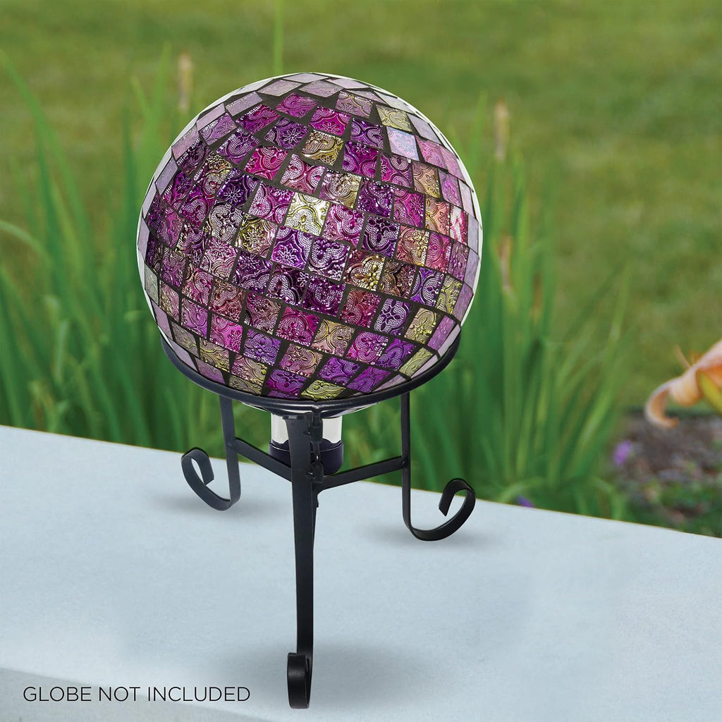 Alpine Corporation 10" Diameter Blue Glass Gazing Globe with 10" Tall Black Iron Stand