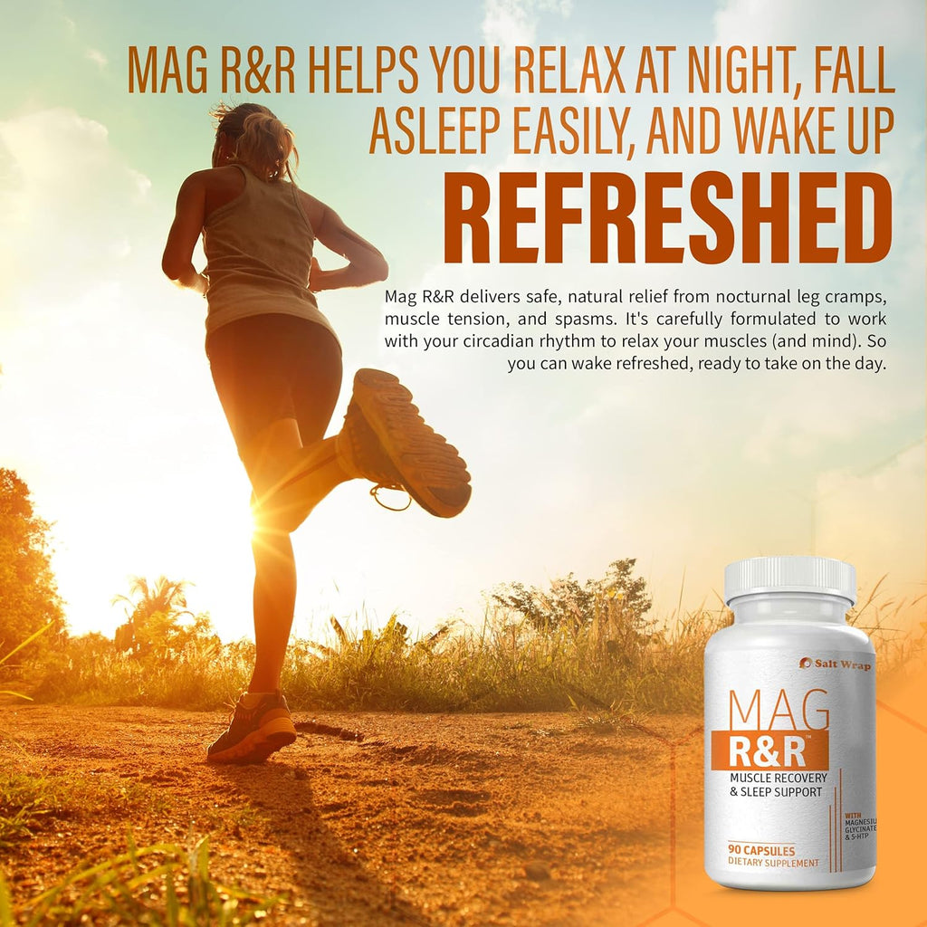 SaltWrap Mag R&R - Nighttime Muscle Cramps Support, Natural Sleep Support for Adults with Magnesium Glycinate for Muscle Spasm and Leg Cramps Relief, 90 Capsules