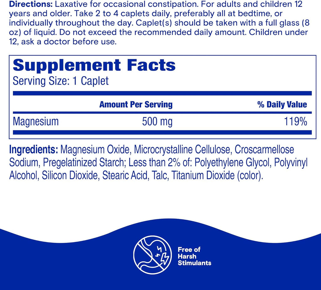 Phillips' Laxative Caplets, With Naturally Sourced Magnesium Supplement for Gentle Relief of Occasional Constipation, Cramp and Stimulant Free Laxatives, 100 Caplets