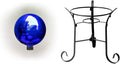 Alpine Corporation 10" Diameter Blue Glass Gazing Globe with 10" Tall Black Iron Stand