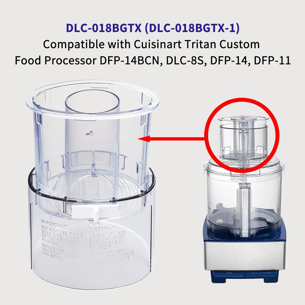 DLC-018BGTX (DLC-018BGTX-1) Large Pusher and Sleeve Assembly Fit for Food Processors, Compatible with Cuisinart Tritan Custom Food Processor DFP-14BCN, DLC-8S, DFP-14, DFP-11