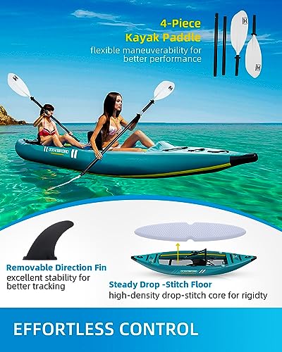 OCEANBROAD V1 Inflatable Sit-in Kayak, with Paddle(s), Kayak Seat(s), Pedal(s), Hand Pump and Bag