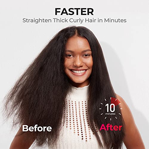 TYMO Hair Straightener Brush - Upgraded Ionic Plus Straightening Brush with Dense Bristles, 16 Temps, Dual Voltage | Heat Brush Straightener for Women | Flat Iron Comb for Thick Curly Hair