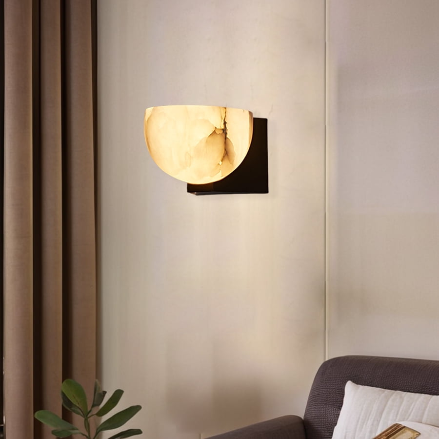 Elegant Handcrafted Alabaster Wall-Mounted Sconce - Natural Black Wall Light for Living Room & Bedroom