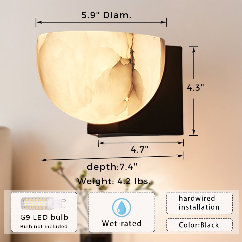 Elegant Handcrafted Alabaster Wall-Mounted Sconce - Natural Black Wall Light for Living Room & Bedroom