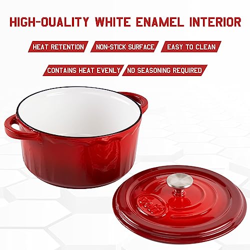 Enamel Cast Iron Dutch Oven - 2 Quarts Dutch Oven Pan With Lid, Durable Enamel Dutch Oven For Bread Baking, Nonstick Bread Dutch Oven, Enamel Cast Iron Cookware - Red Dutch Oven 2 Quarts