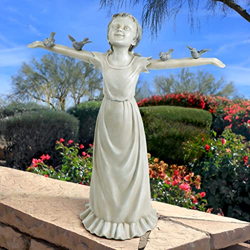 Design Toscano NG34012 Basking in Glory Little Girl Birds Outdoor Garden Statue, Medium, Handcast Polyresin, Two Tone Stone Finish