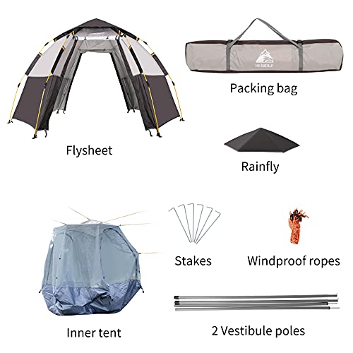 Hewolf Waterproof Instant Camping Tent - 2/3/4 Person Easy Quick Setup Dome Family Tents for Camping,Double Layer Flysheet Can be Used as Pop up Sun Shade