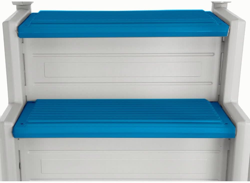 Confer Plastics Above Ground Swimming InPool Step & Ladder | Heavy Duty | White Frame with Blue & Gray Steps | Deck Height Up to 60 Inches | Enter & Exit Your Pool Safely