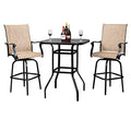 VINGLI Upgraded 3PCS Swivel Outdoor Bar Set Patio Bar Set Outdoor Bistro Set, 2 Swivel Bar Stools and Bar Table for Yard, Garden High Top Outdoor Table and Chairs (Black)