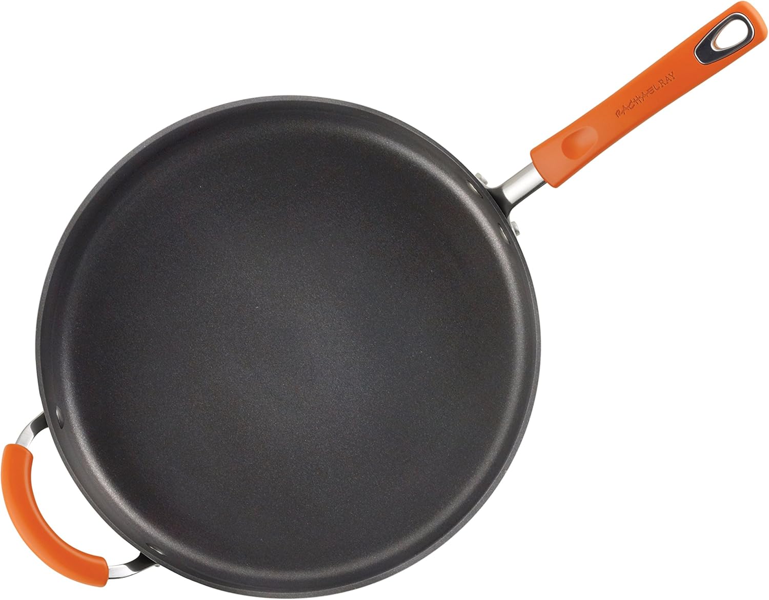 Rachael Ray Brights Hard-Anodized Aluminum Nonstick Cookware Set with Glass Lids, 10-Piece Pot and Pan Set, Gray with Orange Handles and 14-Inch Frying Pan