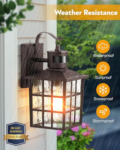 VIANIS 2 Pack Motion Sensor Outdoor Lights, Oil Rubbed Bronze Dusk to Dawn Wall Lights Lantern, 100% Aluminum Coach Exterior Lights Sconce for Patio, House, ORB Front Porch Light with Waterproof