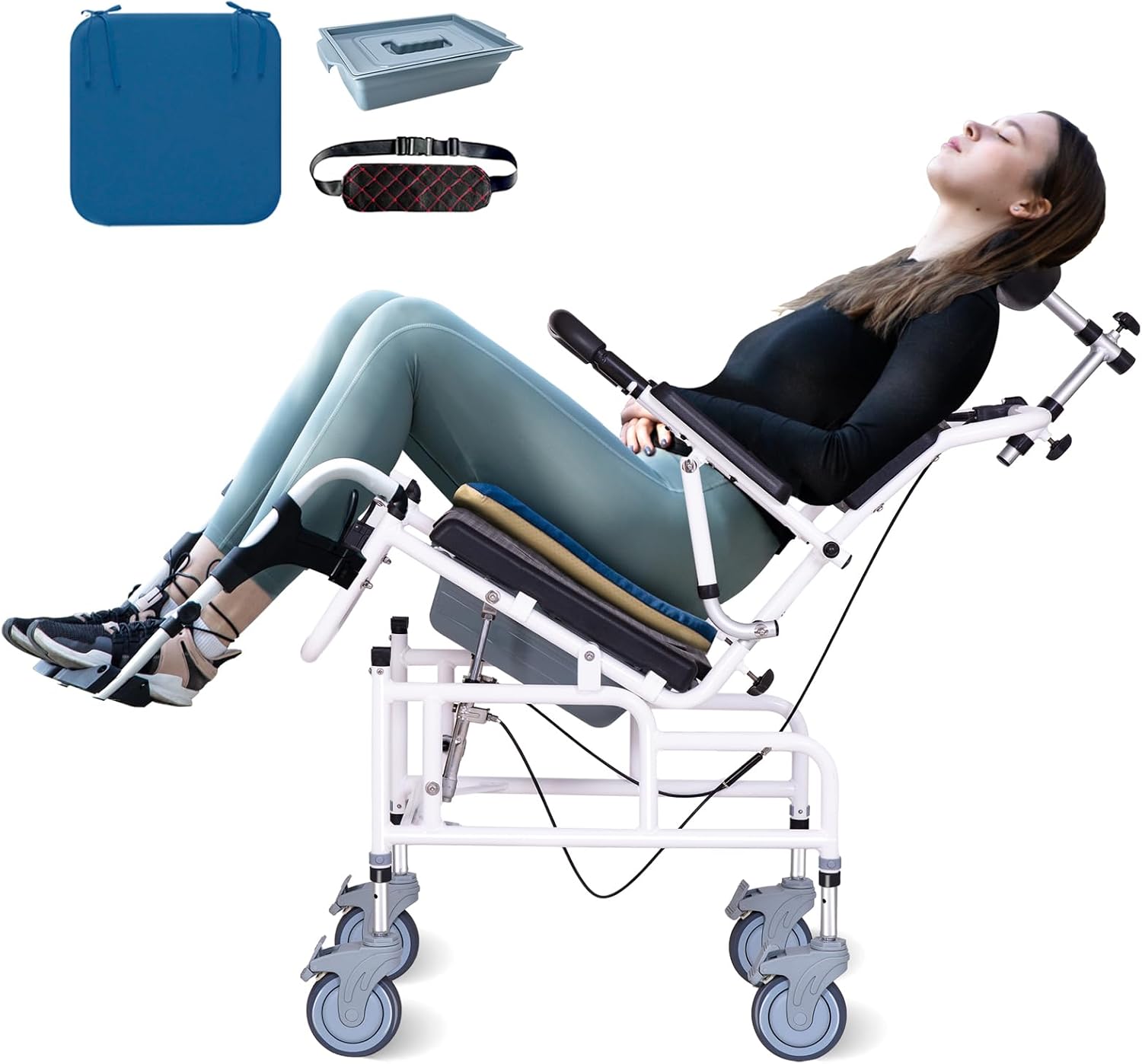 Upgrade Cushion-Juiwere Shower Chair with Arms and Back,Reclining Shower Chair with Wheels,Tilt 45° Shower Wheelchair with Headrest,Medical Shower Chairs for Adults