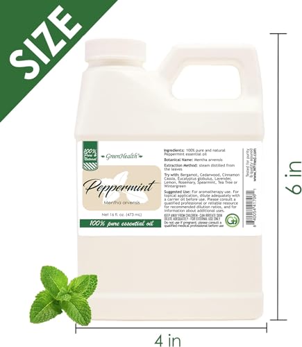 Pack of 2-16 fl oz - Peppermint Essential Oil - 100% uncut - GreenHealth