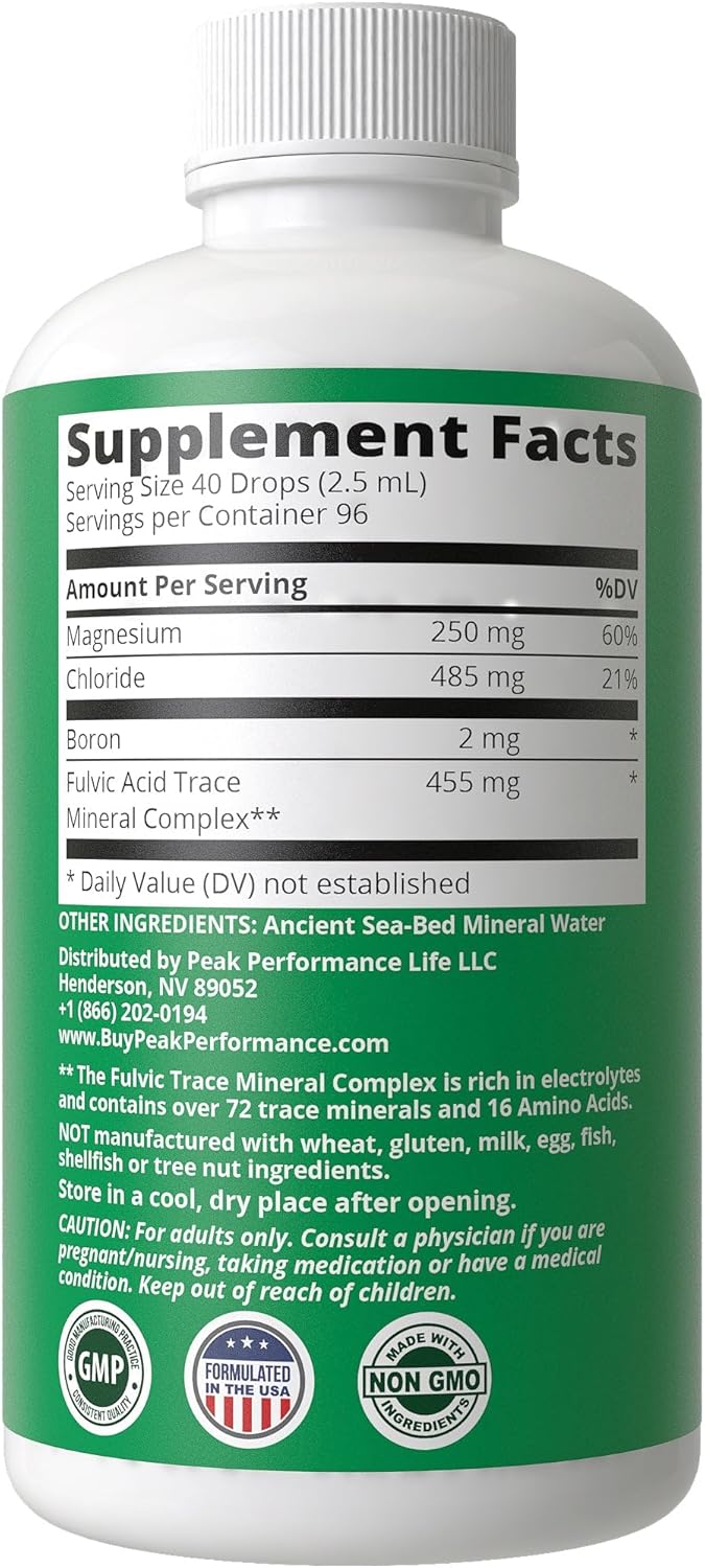 Ultra High Purity Trace Minerals Liquid Drops for Water. Ionic Plant Based Fulvic Trace Mineral Drop Supplement + Magnesium. Replenishes Natural Minerals, Electrolytes + Optimal pH Levels