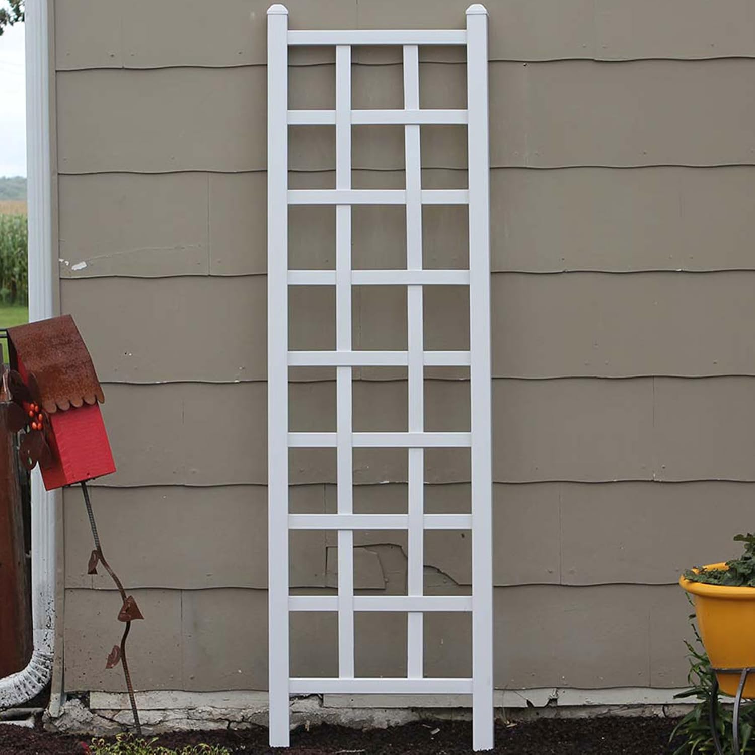 Dura-Trel Providence 22 x 75 Inch PVC Vinyl Outdoor Garden Patio Trellis, with Ground Anchors, White