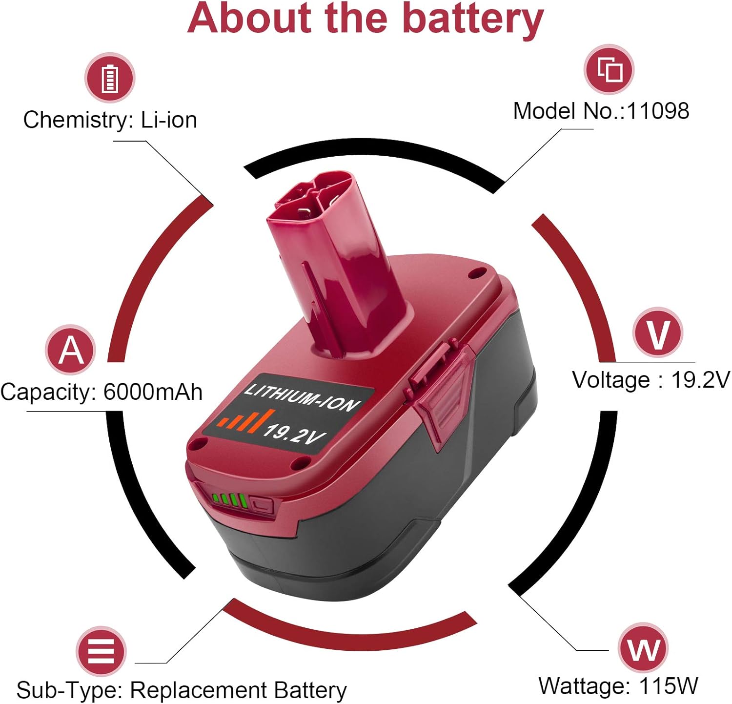C3 19.2V 6000mAh Lithium Battery Replacement for Craftsman C3 XCP 11375 130279005 1323903 130211004 11045 315.115410 315.11485 Cordless Power Tools (2 Packs)