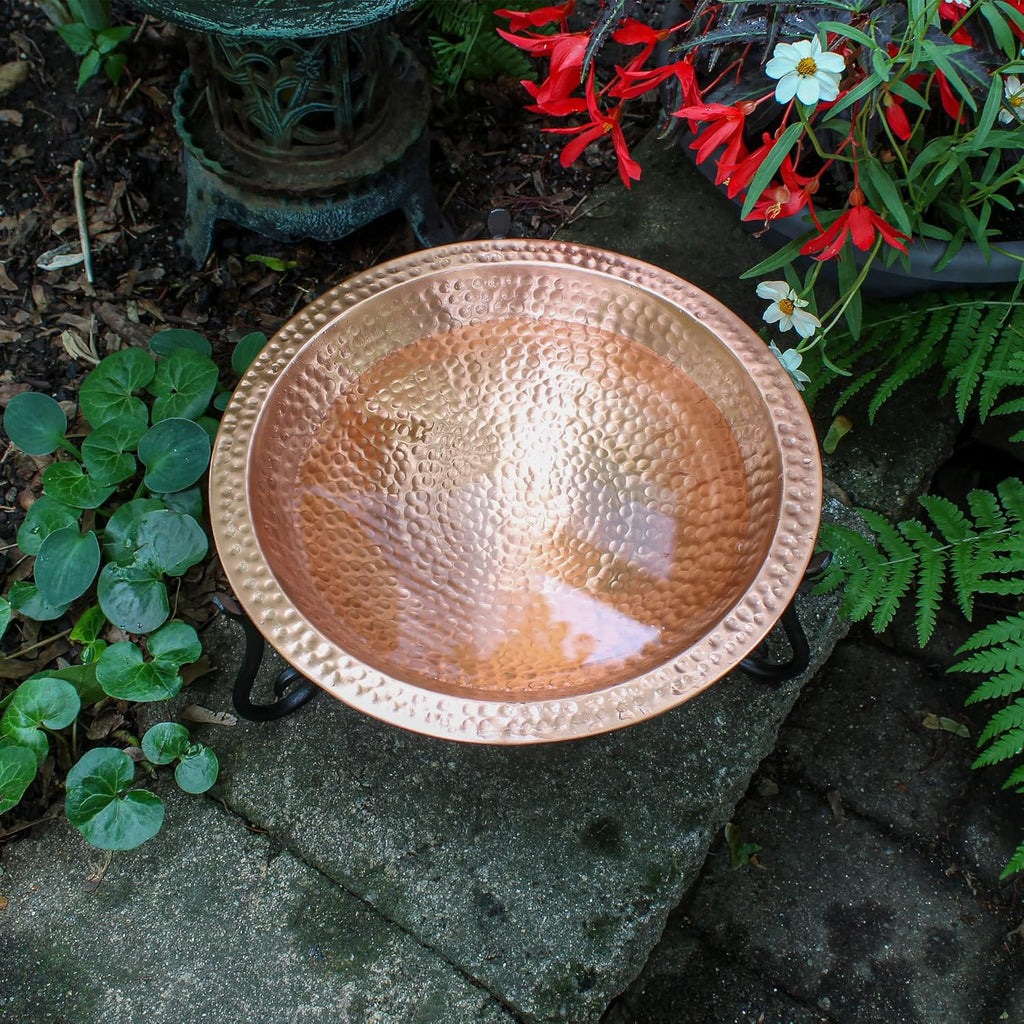 Achla Designs 201-7017 Hammered Solid Short Stand Birdbath, Satin Copper