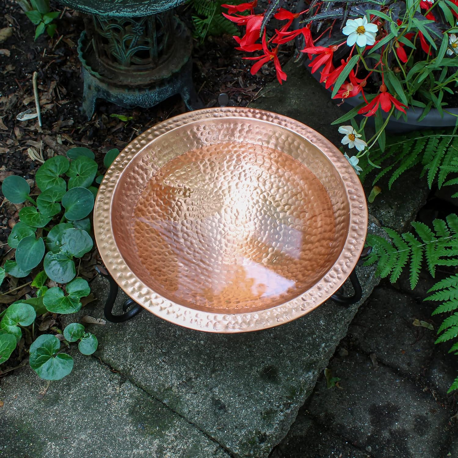 Achla Designs 201-7017 Hammered Solid Short Stand Birdbath, Satin Copper