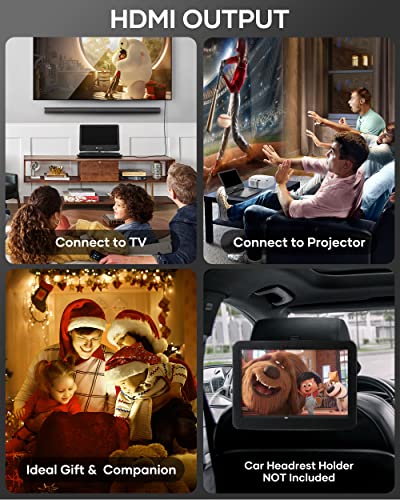 WONNIE 16.9" Portable Blu ray DVD Player with 14.1" 1080P HD Swivel Screen, 4-Hour Rechargeable Battery, Supports HDMI Output, Surround Audio, Last Memory, USB/SD Card, AV in