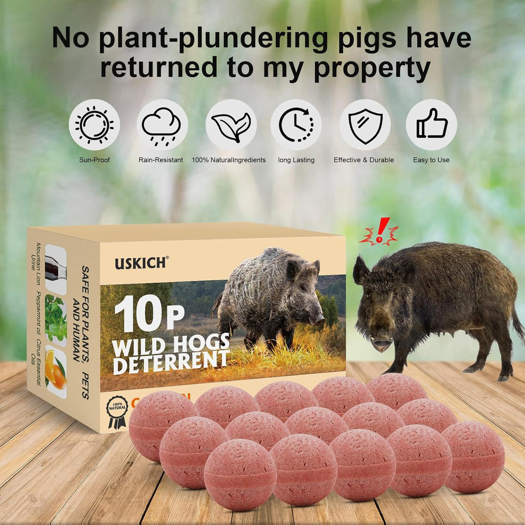 10 Pack Wild Hog Scram All Natural Wild Pigs, Feral Hogs and Javelina Repellent for farm, garden, yard, lawn, backyard, trees.