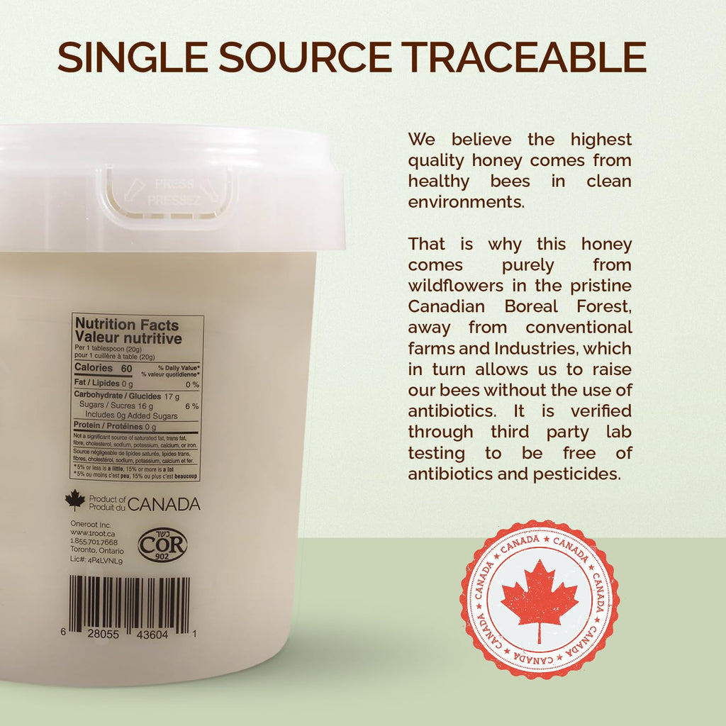 Oneroot 100% Canadian Wildflower Honey - 3kg / 6.6lb, Unfiltered, Unheated & Creamed, Nutrient Rich Raw Wildflower Honey With Enzymes, Thick Natural Sweetener