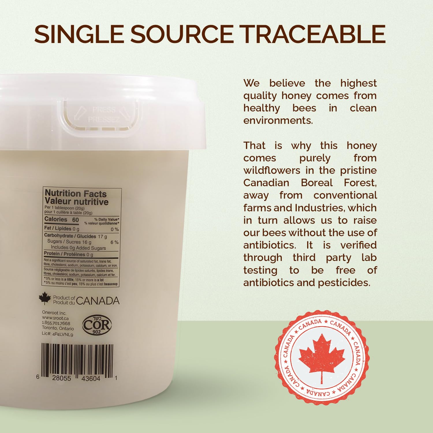 Oneroot 100% Canadian Wildflower Honey - 3kg / 6.6lb, Unfiltered, Unheated & Creamed, Nutrient Rich Raw Wildflower Honey With Enzymes, Thick Natural Sweetener