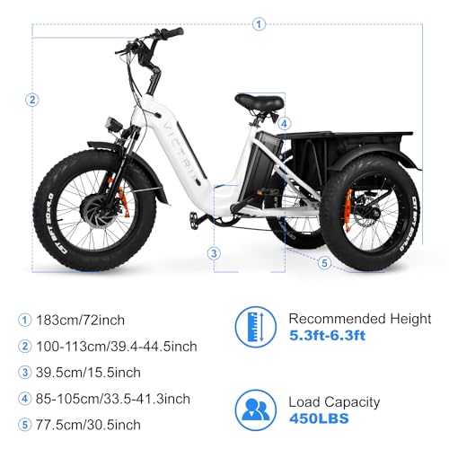 VICTRIP Electric Trike for Adults 100+ Miles Long Range 20" Fat Tire Electric Tricycle 750W 48V 31.5Ah Removable Dual Battery 3 Wheel Electric Bicycle with Large Basket
