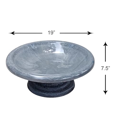 Tierra Garden Birds and Beyond Fiber Clay Bird Bath, Gloss Bird Bowl with Matte Low-Profile Base (Cool Grey)