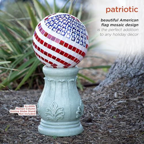 Alpine Corporation 10" Diameter Indoor/Outdoor Glass Mosaic Gazing Globe Yard Decoration, Patriotic Design