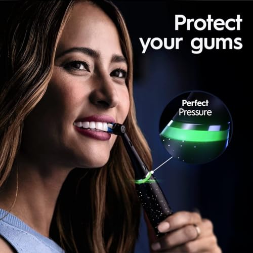 Oral-B iO Series 10 Rechargeable Electric Toothbrush with Visible Pressure Sensor to Protect Gums, 2 Min Timer, 7 Cleaning Settings, 4 Replacement Toothbrush Heads, and Charging Travel Case, Black