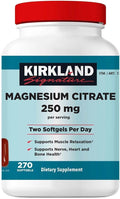 Kirkland Signature Magnesium Citrate 250mg, 270 Softgels. Supports Muscle Relaxation, Nerve, Heart and Bone Health