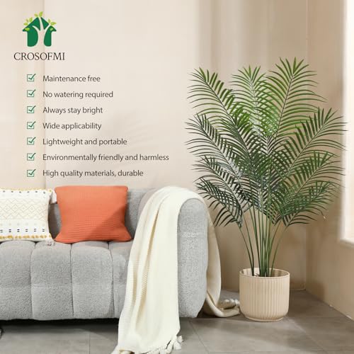 CROSOFMI Artificial Areca Palm Plant 6 Ft Fake Palm Tree with 13 Leaves Faux Yellow Palm in Pot for Indoor Outdoor House Home Office Modern Decoration Perfect Housewarming Gift，2Pcs