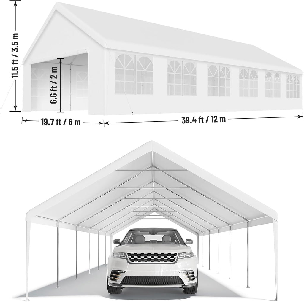 20'x40' Party Tent Outdoor Heavy Duty Gazebo Wedding Tent White Canopy Carport Event Shelters with Removable Sidewall Windows for Patio Outdoor Garden Events