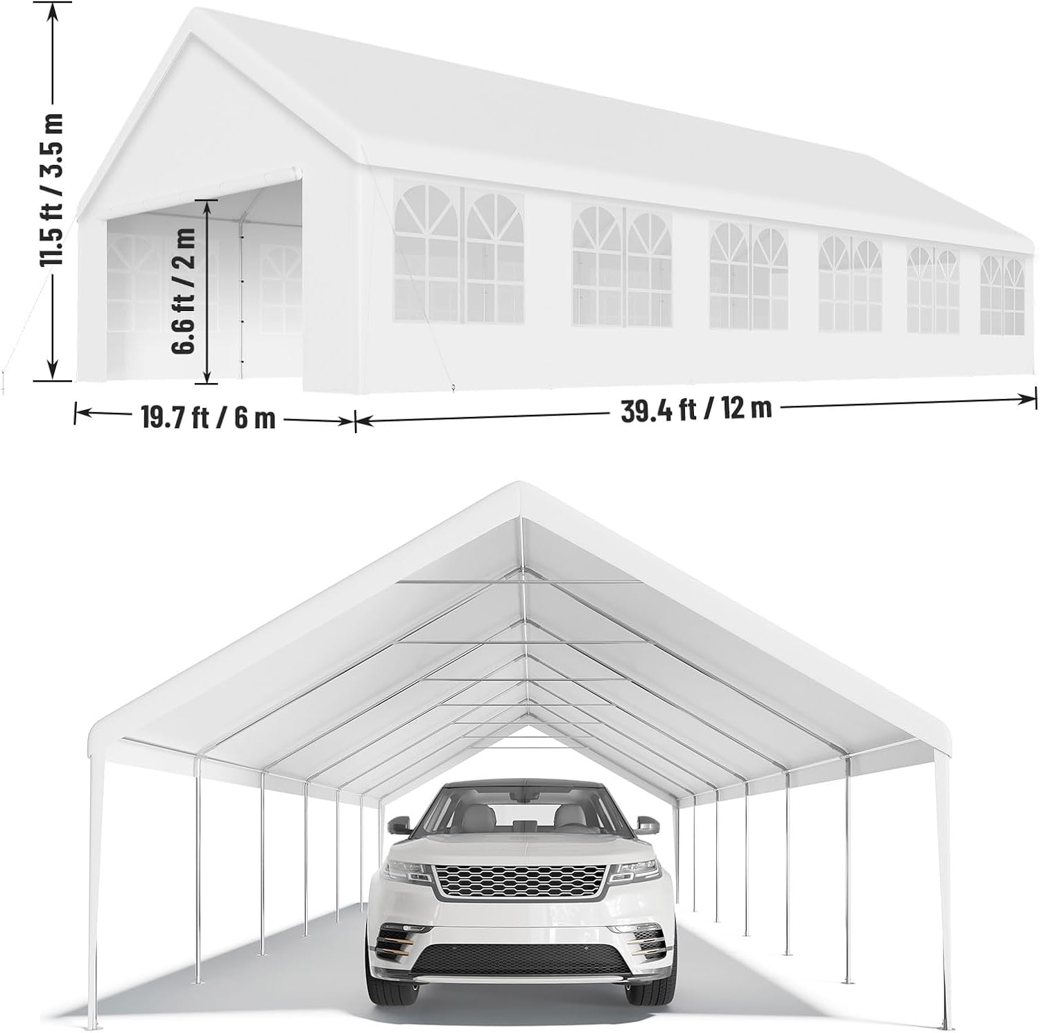20'x40' Party Tent Outdoor Heavy Duty Gazebo Wedding Tent White Canopy Carport Event Shelters with Removable Sidewall Windows for Patio Outdoor Garden Events