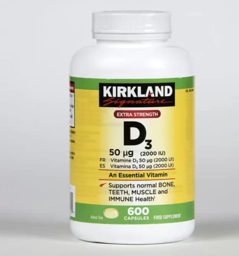 Kirkland Maximum Strength Vitamin D3 600 Softgels (Pack of 2)
