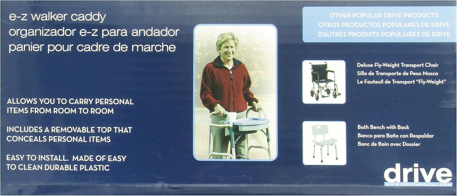 Drive Medical RTL10131 E-Z Walker Caddy with Tray, Gray/Blue