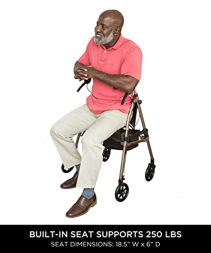 Elite Travel Rollator Short, Junior Foldable and Lightweight 4-Wheel Rolling Walker with Seat for Adults, Seniors, and Elderly, Petite Portable Rollator with Locking Brakes and Pouch