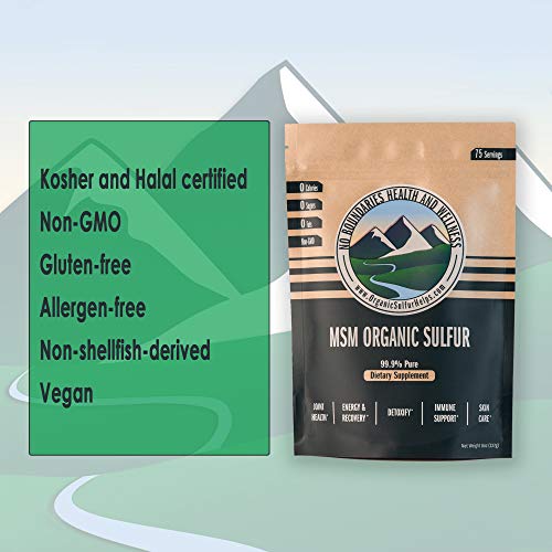 MSM Organic Sulfur Crystals by No Boundaries Health and Wellness – All-Natural, Premium Health Supplement: 99.9% Pure MSM – Benefits: Joint Pain, Allergies, Skin, Hair & Nail Health – No Fillers