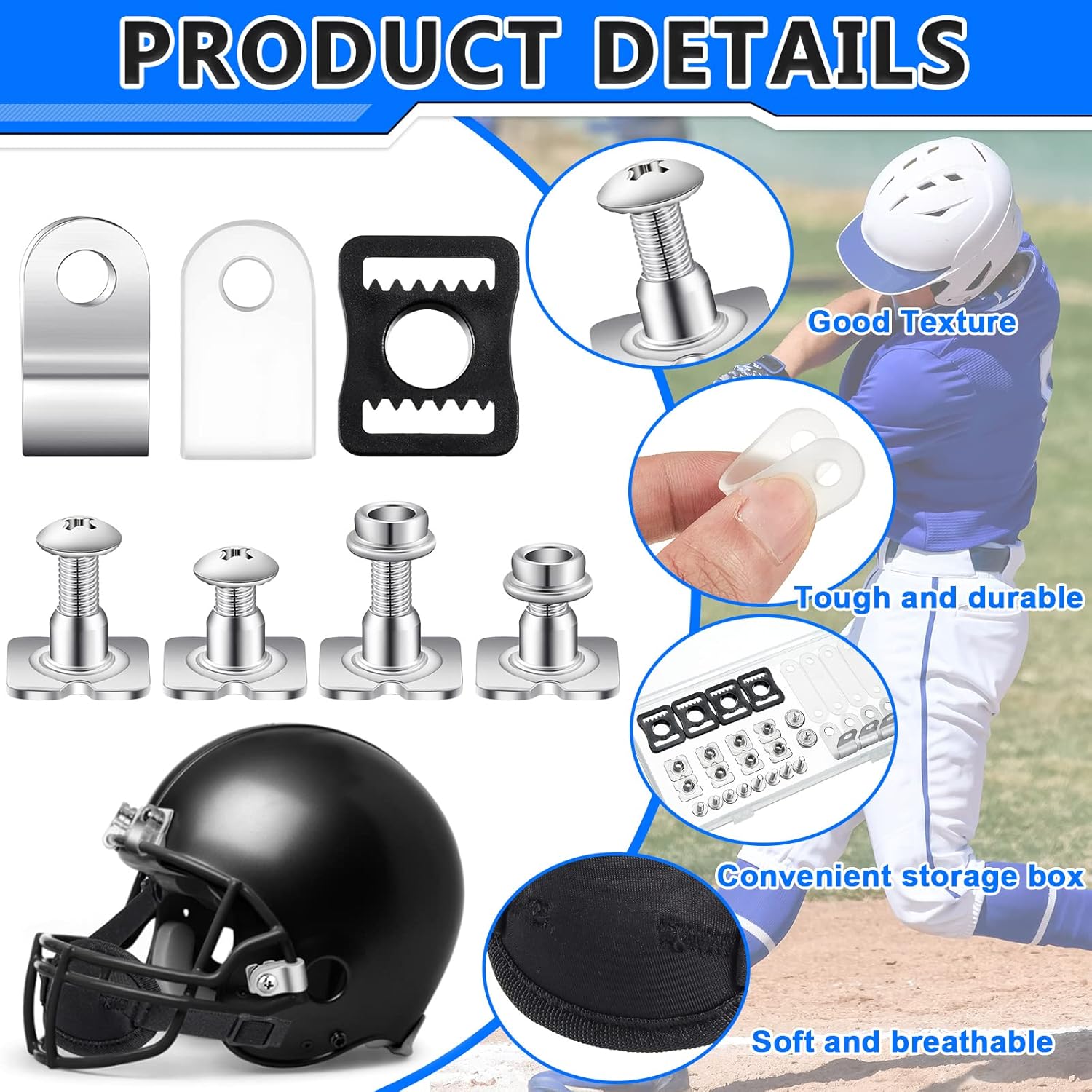 26 Pcs Helmet Repair Kit Include Helmet Chin Strap Screwdriver 4 Pcs R Shape Football Visor Clips 12 Screws with Nuts 4 Rubber Gaskets 4 Helmet Buckles, Hardware Kit for Youth Hockey Baseball Sports