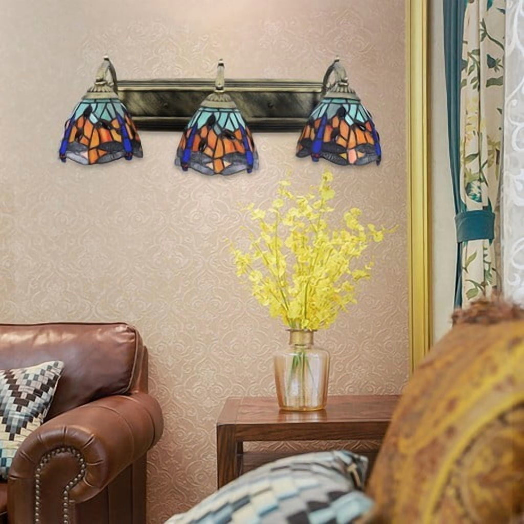 Wall Sconce Lamp Tiffany Vanity Light Fixtures Stained Glass Lampshade 3-Light 110-240V 60W 60*12cm for Kitchens, Hallways, Cafes