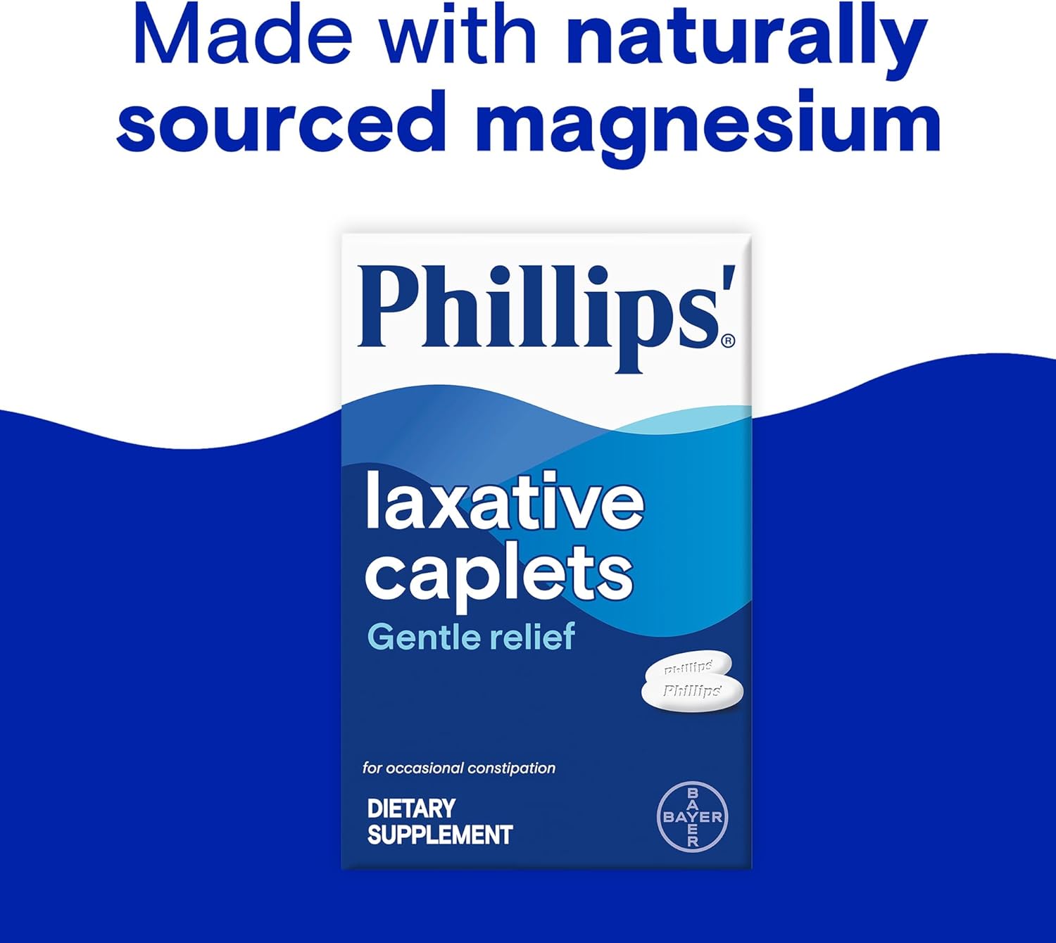 Phillips' Laxative Caplets, With Naturally Sourced Magnesium Supplement for Gentle Relief of Occasional Constipation, Cramp and Stimulant Free Laxatives, 100 Caplets