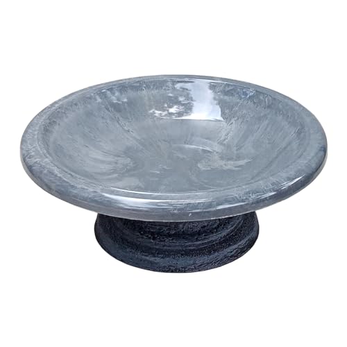 Tierra Garden Birds and Beyond Fiber Clay Bird Bath, Gloss Bird Bowl with Matte Low-Profile Base (Cool Grey)
