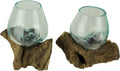 Molten Glass On Teak Driftwood Decorative Bowl Vase Terrarium Planter Set of 2