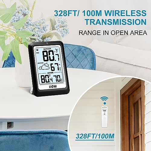 Indoor Outdoor Thermometer Wireless Weather Station, Internal External Thermometer Hygrometer, Home Batteryoperated Temperature Humiditymonitors330 Feet (About 100 Meters) Backlight Display