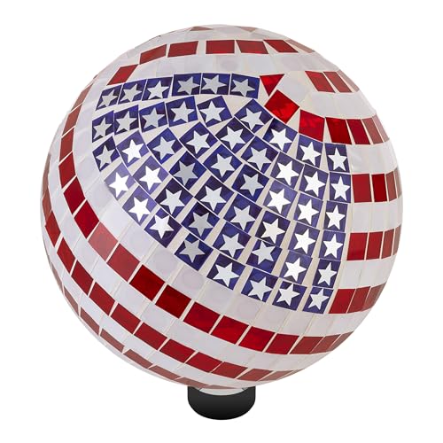 Alpine Corporation 10" Diameter Indoor/Outdoor Glass Mosaic Gazing Globe Yard Decoration, Patriotic Design