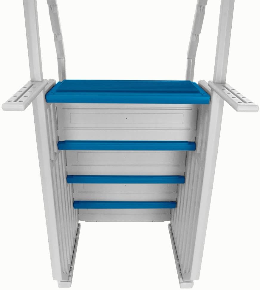 Confer Plastics Above Ground Swimming InPool Step & Ladder | Heavy Duty | White Frame with Blue & Gray Steps | Deck Height Up to 60 Inches | Enter & Exit Your Pool Safely