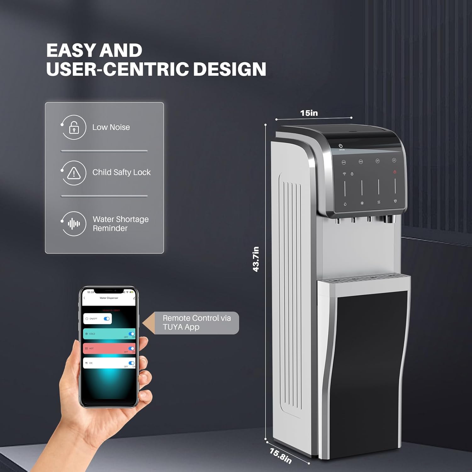 ICEPURE Water Dispenser with Ice Maker, 5-in-1 Water Cooler 5 Gallon Built-in Ice Maker Crushed Ice, Hot and Cold Water Dispenser Bottom Load, Bullet and Chewable Ice Maker, 35lbs/24H, Stainless Steel