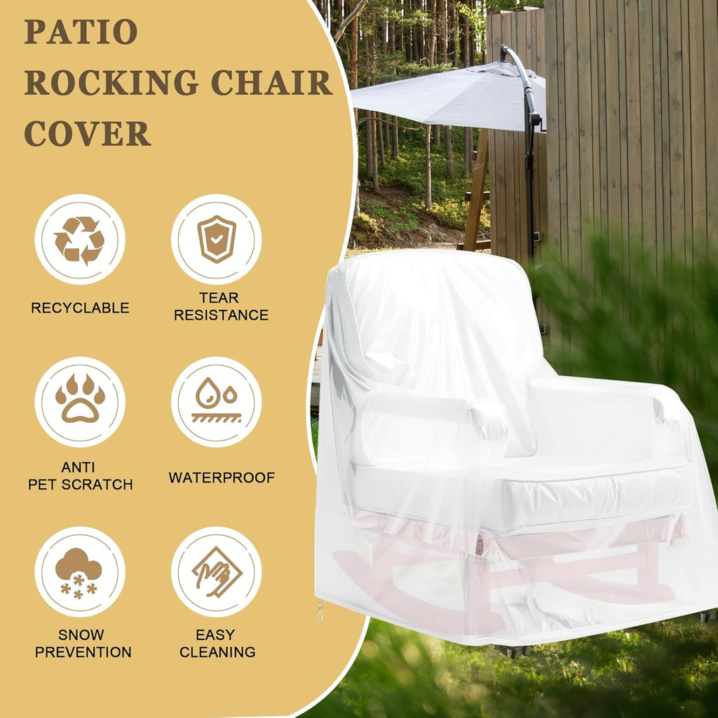 Patio Rocking Chair Cover, Swivel Rocker Chair Cover for Outdoor Furniture, 27.5''W x 32.5''D x 39''H, Patio Swivel Chair Covers Waterproof, Translucent Frosted PVC (1)